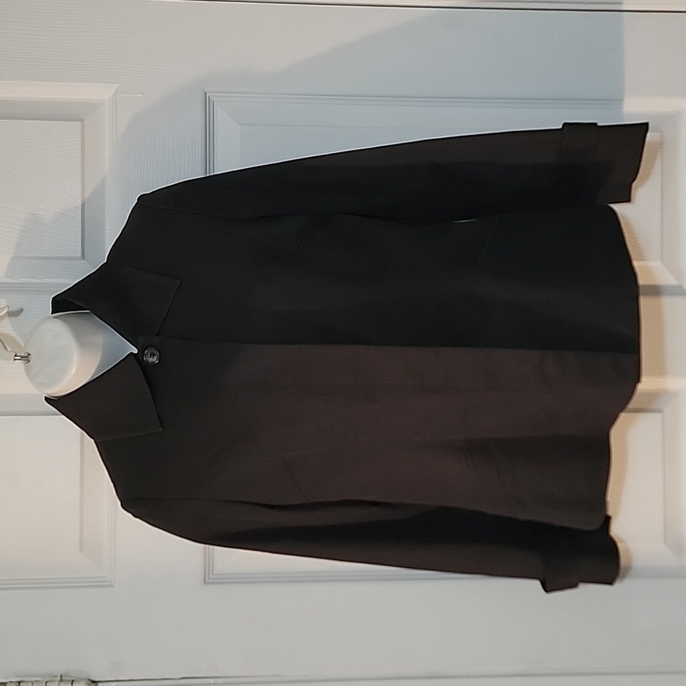 Auth INDIVI Black Cotton Blend Women's Coat With Plaid Button In Liner.Size 38